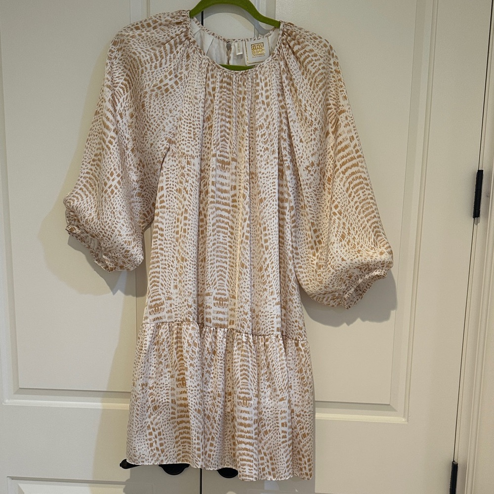 Emily McCarthy Beige Print Dress. NWOT